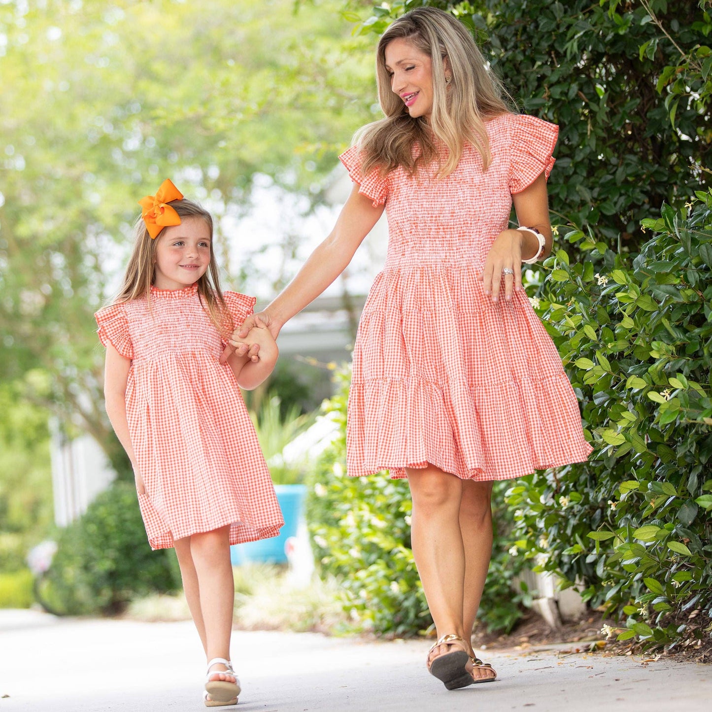 Gameday Girls Dress - Orange Check