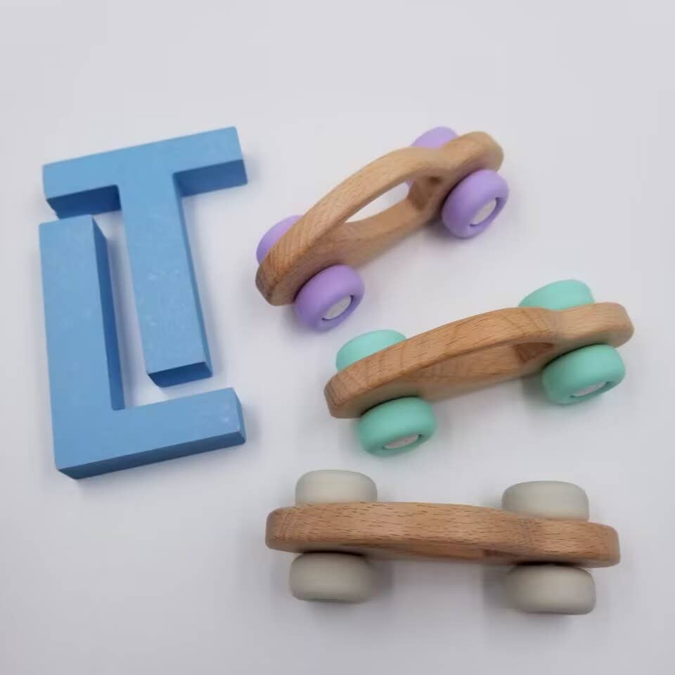 Silicone & Beech Wood Car Teether Toy
