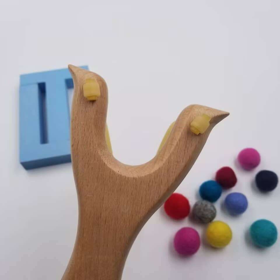 Weech Wood Slingshot With Felt Balls - Catapult Set Gift