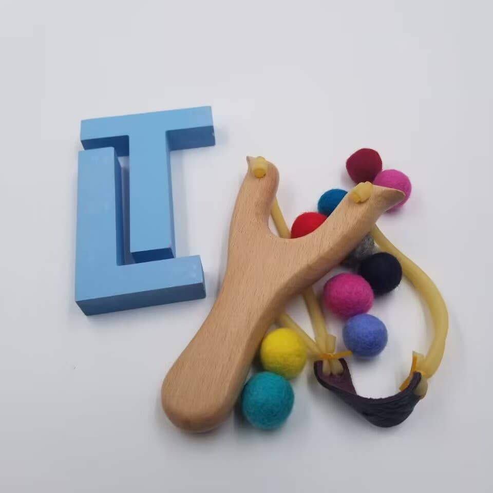 Weech Wood Slingshot With Felt Balls - Catapult Set Gift