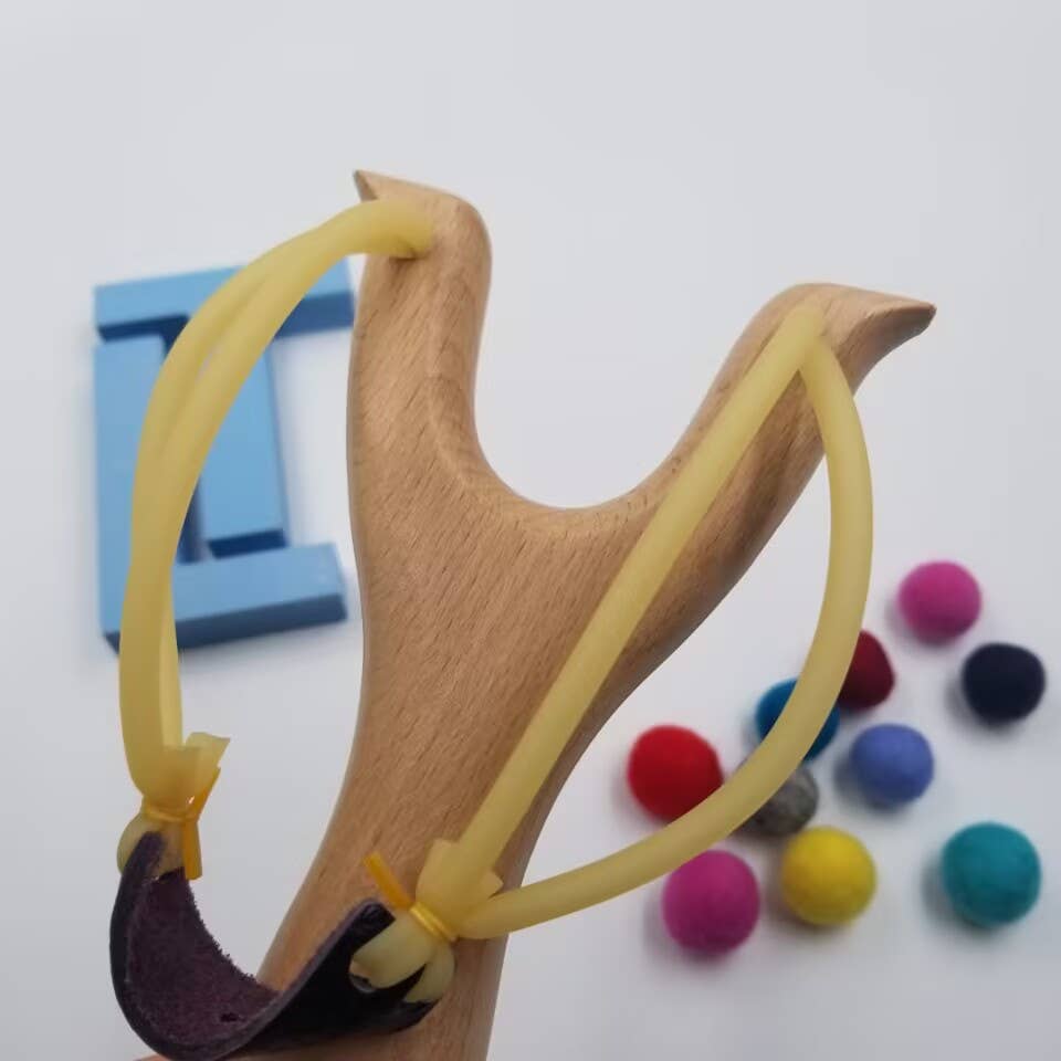 Weech Wood Slingshot With Felt Balls - Catapult Set Gift