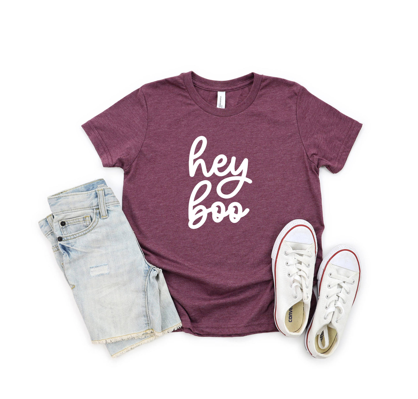 Hey Boo Cursive | Fall | Youth Short Sleeve Crew Neck