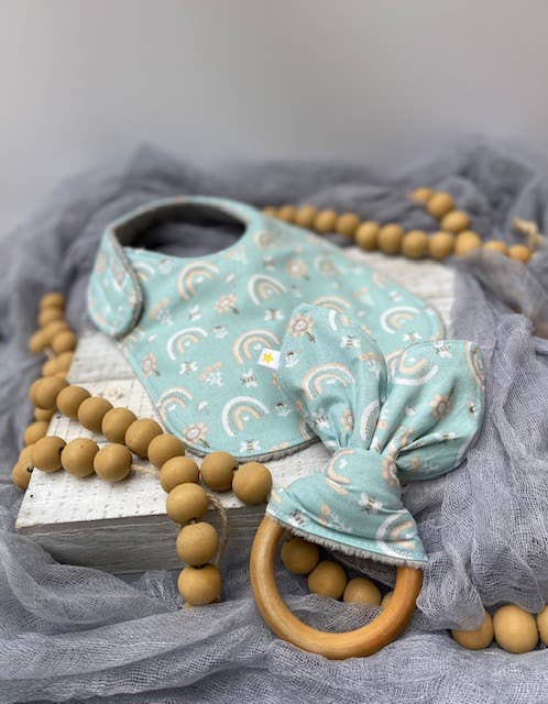 Sweet Rainbows in Pale Green Bib