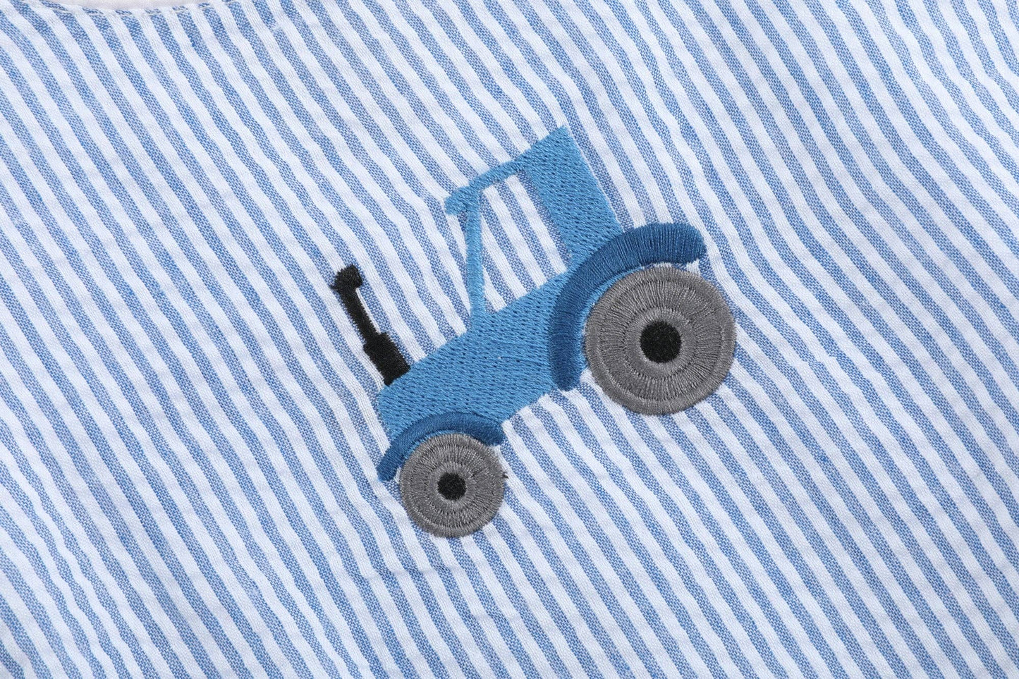 Blue Tractor Seersucker Bubble