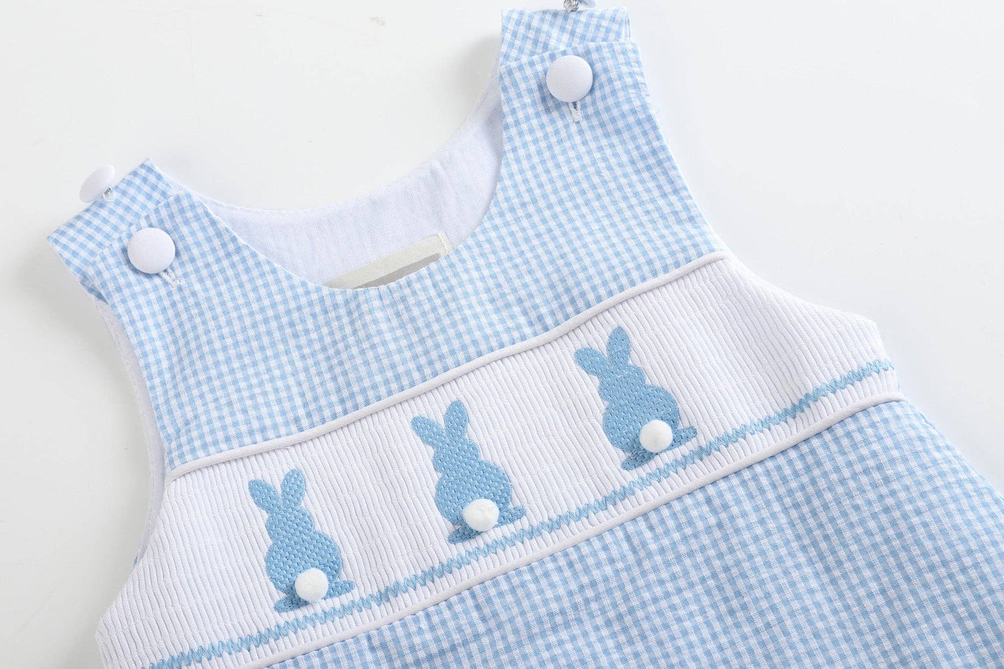 Gingham Bunny Smocked Shortalls