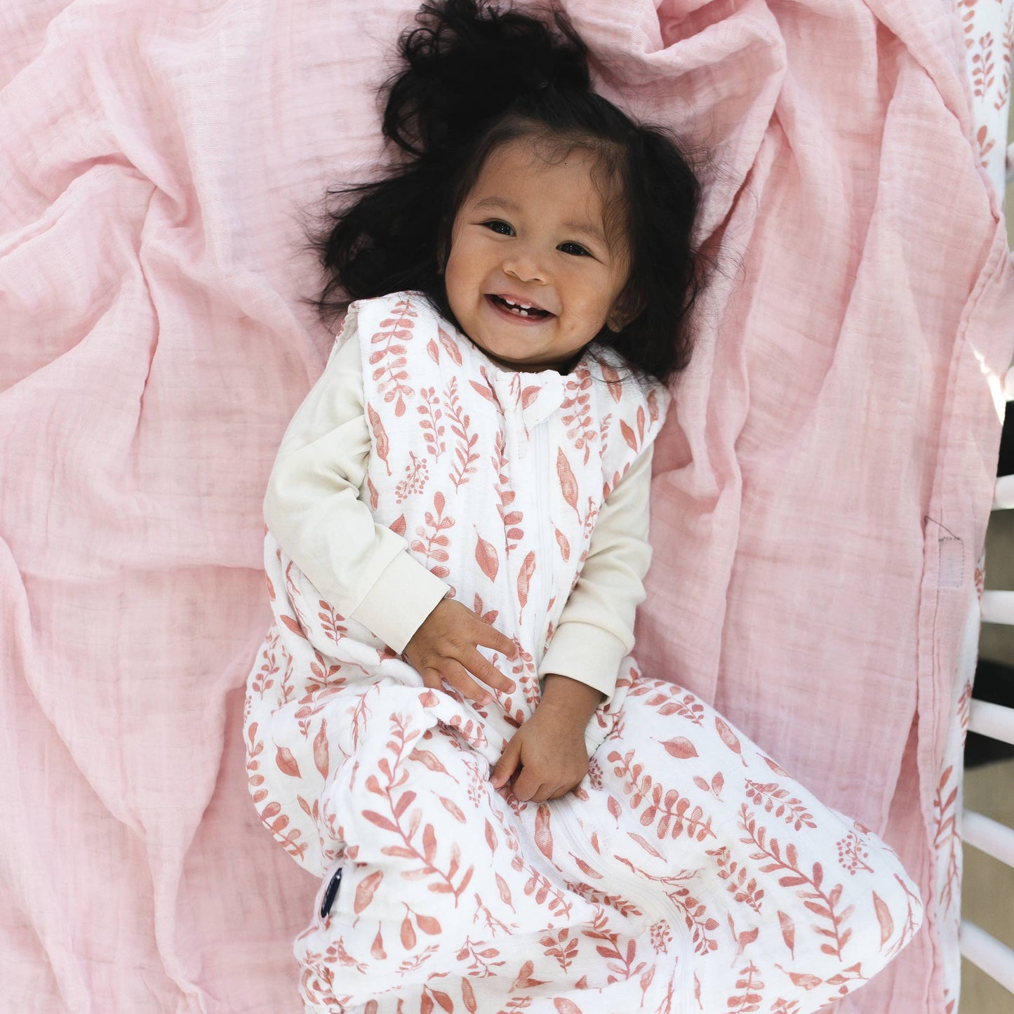 Pink Leaves Muslin Sleep Sack12-24 Months
