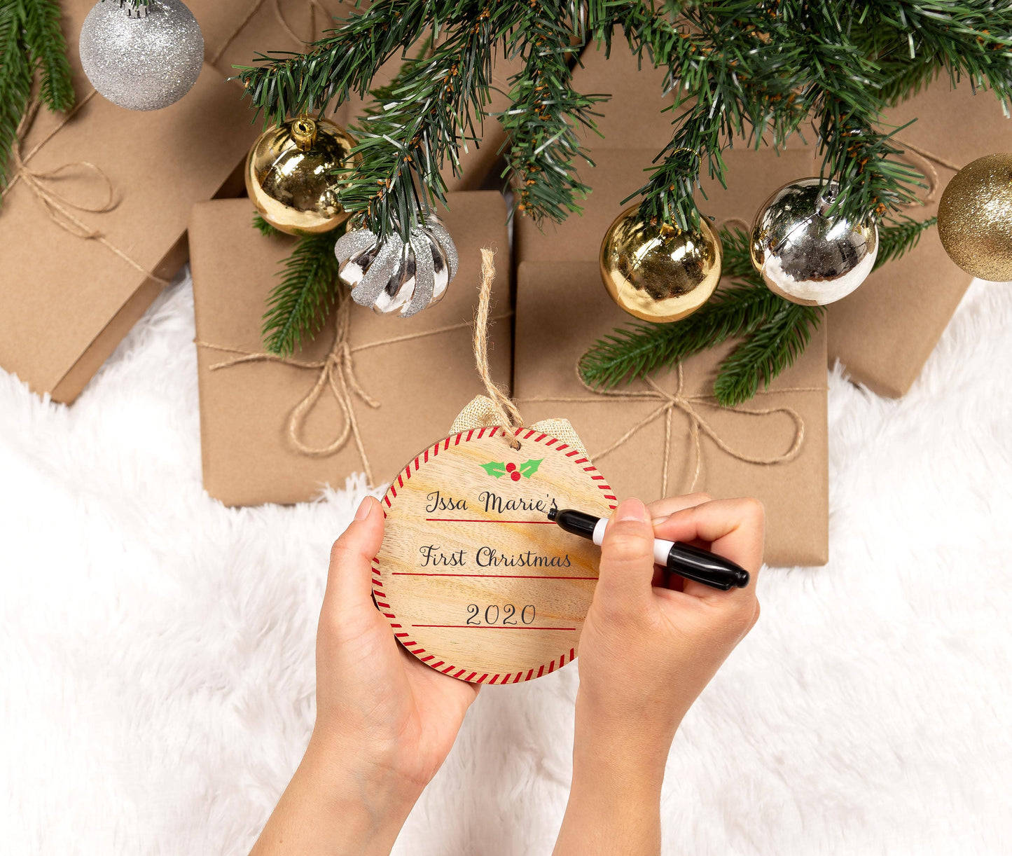 Fill & Print Ornament and Paint Kit, Christmas Rustic Ribbon