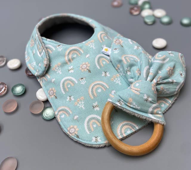 Sweet Rainbows in Pale Green Bib