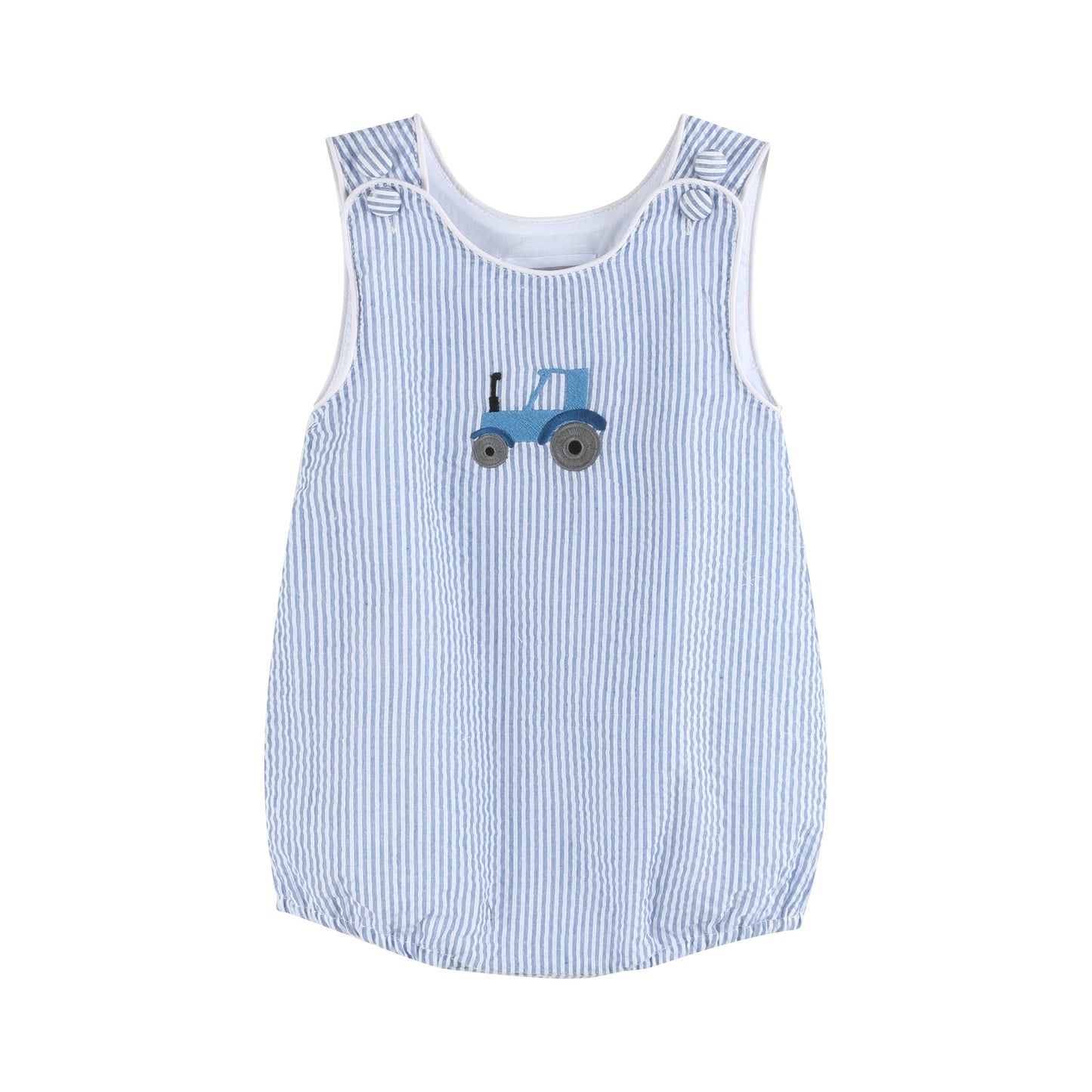 Blue Tractor Seersucker Bubble