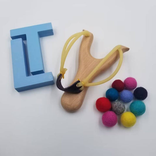 Weech Wood Slingshot With Felt Balls - Catapult Set Gift