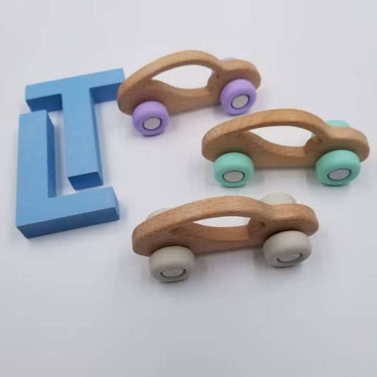 Silicone & Beech Wood Car Teether Toy