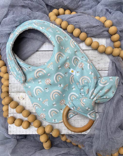 Sweet Rainbows in Pale Green Bib